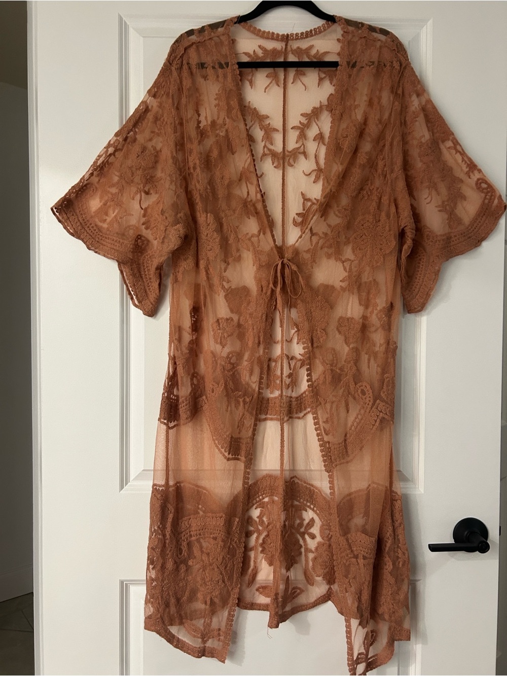 Sheer Lace Robe Cover-Up in Rust